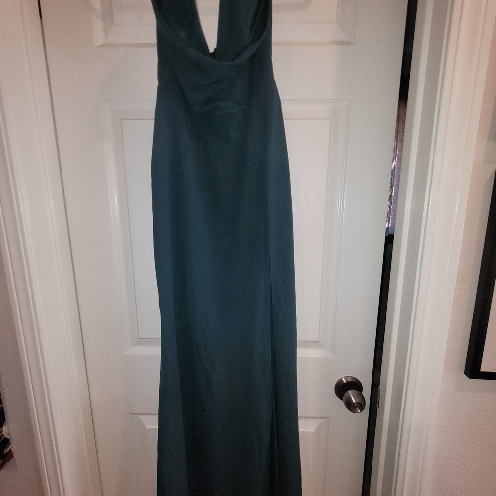 Lulu's Teal Backless Cowl Neck Maxi Dress
